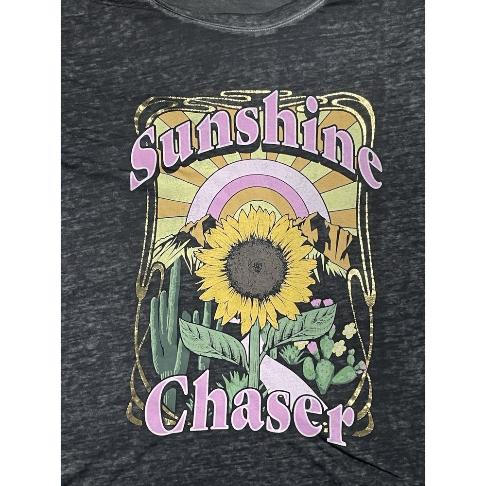 Lane Bryant Tee T-Shirt Womens Plus 22/24 Gray Sunshine Chaser Graphic Sunflower - Picture 2 of 10